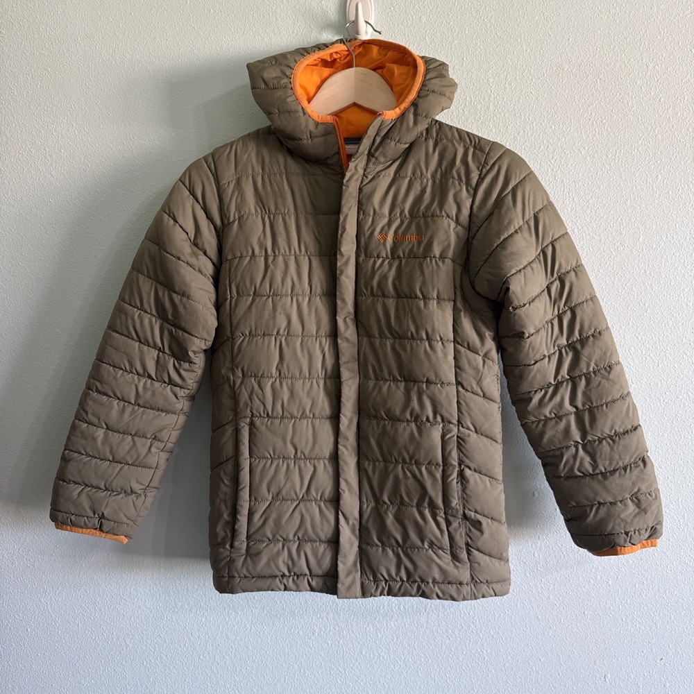 Columbia Boys Medium Green Hooded Puffer Jacket Quilted Insulated Coat